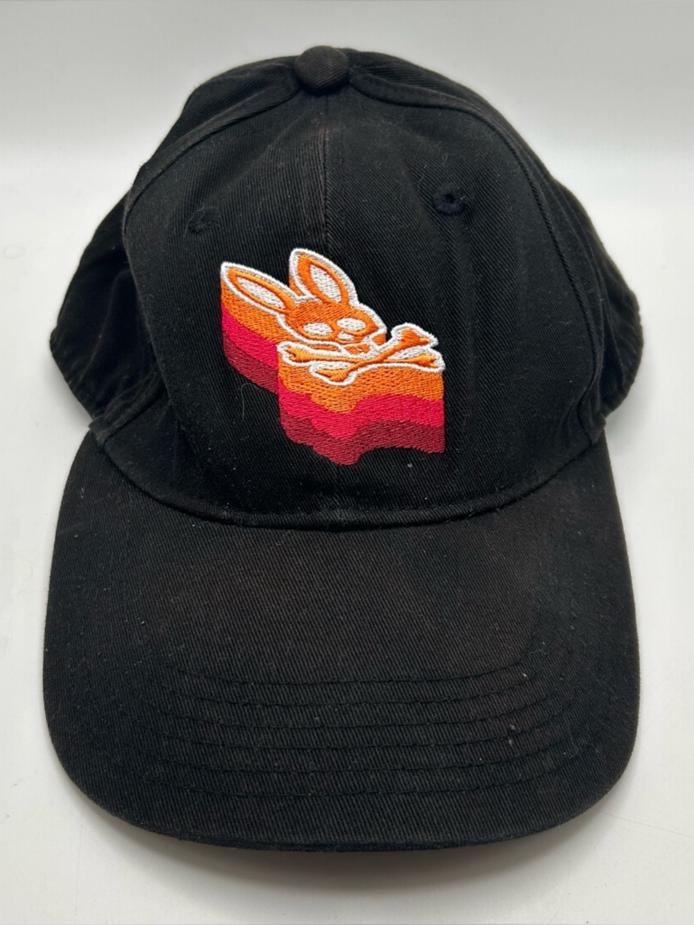 Psycho Bunny Hat Cap Black Strapback Adjustable Logo Embroidery One Size Unisex